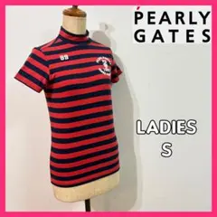 【PEARY GATES】半袖モックネックシャツ　ゴルフ　レディースＳ　ボーダー