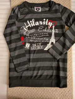 長袖カットソー グレーと黒のストライプ