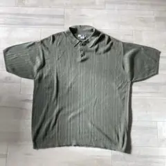 リブニットポロシャツ 半袖 カーキ ビッグシルエット XL ヴィンテージ 古着