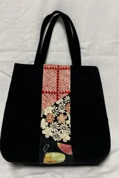 和柄　黒　パッチワーク　ミニトート　手提げバッグ
