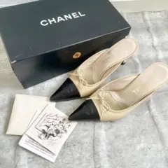 CHANEL ピンク リボン付きとエナメルのバイカラーミュール - メルカリ