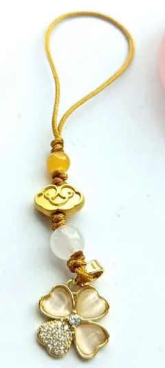 開運絵画　❀金爆富徳幸運ストラップ金四葉❀