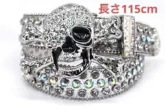 ドクロバックル幅3.8 115cmギラギラウエスタンベルト　シルバー1　LEX