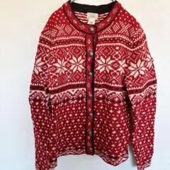 L.L.Bean エル・エル・ビーンカーディガン XS レッド系 雪の結晶柄のサムネイル
