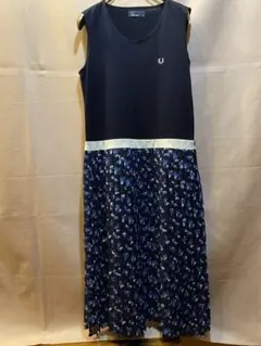 フレッドペリー　花柄 プリーツスカートワンピース　サイズ 10 ネイビー