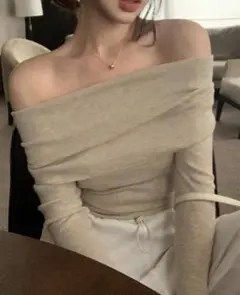 【DAZY】女性用無地オフショルダー長袖フィットセーターオフショルダーセーター、