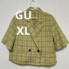 GU ジーユー イエロー系チェック シャツジャケット 春 夏 XL