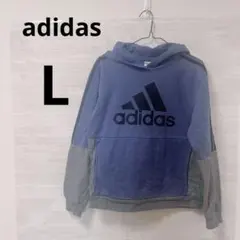 adidas [L] フード付き パーカー 青 アディダス スウェット