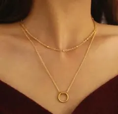 ラスト 2連 リング ポールチェーン サージカルステンレス ネックレス 超人気✨