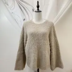良品 ベージュ シャギーニット 長袖セーター Lサイズ