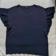 【LAUTREAMONT】ネイビー Vネック フリル袖 カットソー