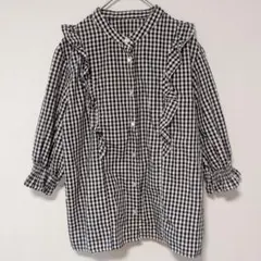 レディース【M】ギンガムチェック フリルシャツ カジュアル フェミニン 春コーデ