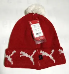 プーマ　ニット帽　レディースゴルフ　ボンボン　赤