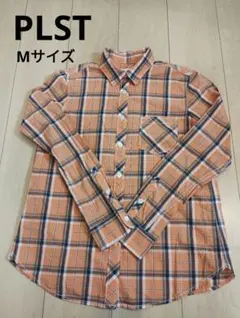 PLST オレンジ系チェック柄長袖シャツ Mサイズ