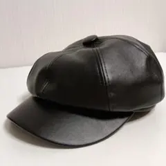 キャスケット 帽子 キャップ PUレザー レザーキャップ 黒 レザーキャスケット