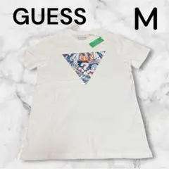 GUESS 花柄ロゴTシャツ M 白 新品タグ付