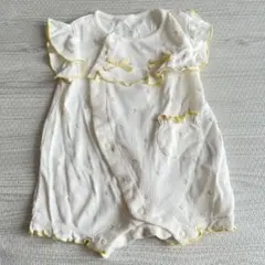 フリル付き花柄ロンパース ホワイト・イエロー 50-60cm