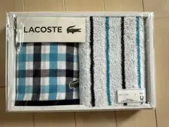 【LACOSTE 】タオルハンカチセット チェック柄1枚×ストライプ柄1枚