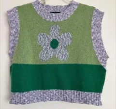 CIDER ニットベスト　花模様　グリーン