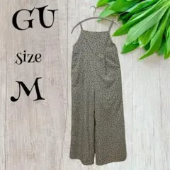 GUジーユー　サロペット【M】グレージュ·ブラック　ドット柄　レースアップ