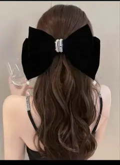 ヘアクリップ パール リボン バレッタ エレガント 黒 フレンチガーリー