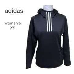 adidas レディース パーカー 長袖 裏起毛 XS 黒色 暖かい オシャレのサムネイル