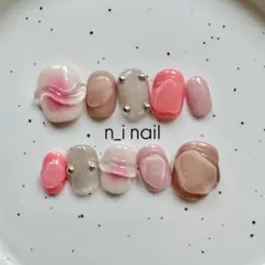 815【ベリーショート】ネイルチップ ちゅるん桃ネイル　マグネット　チークネイル
