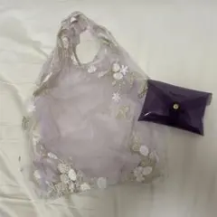 Francfranc 花柄刺繍 エコバッグ 紫