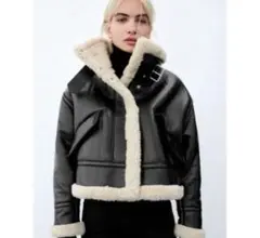 【美品】ボア付きフライトジャケット　黒　ZARAサイズM　ムートンジャケット