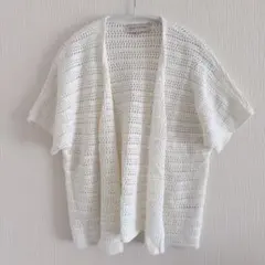 JONES NEW YORK メッシュ編み カーディガン L ホワイト 透け感