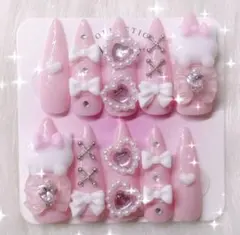 ネイルチップ 地雷系 量産型 ねこ リボン 平成女児