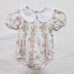 丸襟 花柄ロンパース 80