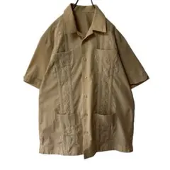 【VINTAGE】キューバシャツ 開襟 4つポケット アースカラー 無地