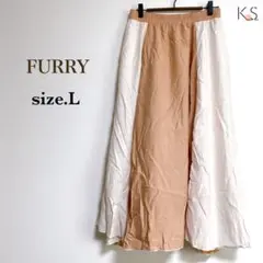 Y3-018 ファーリー フレアロングスカート L 白 清楚 ウエストゴム