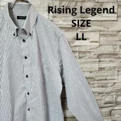 RisingLegend ボタンダウン 長袖 グレーストライプ ビジネスシーン