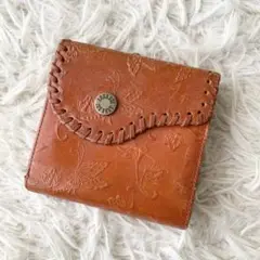 【アナスイ】折り財布　ガマ口　バタフライ　レザー　オレンジ