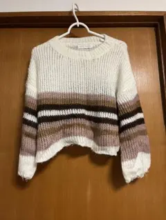 ストライプ クロップドニットセーター