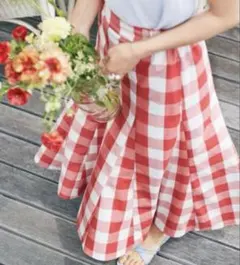 スタジオクリップstudioclip赤白チェック柄フレアマーメイドロングスカート