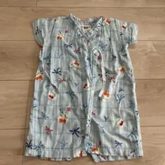 ミキハウス ホットビスケット ベビー甚平Ｍ　トンボと金魚柄 水色