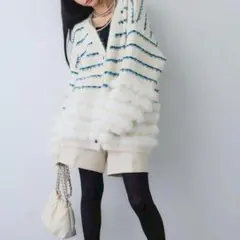 フェザーライン配色シャギーニットカーディガン frene