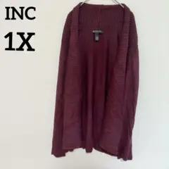INC 【1X】バーガンディ リブ編みカーディガン コート 秋冬