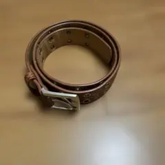 型押しレザーベルト ブラウン ダブルピン