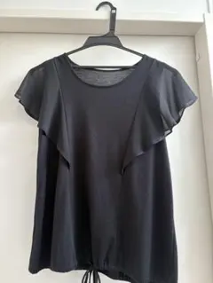 黒 フリル袖 チュニック 半袖