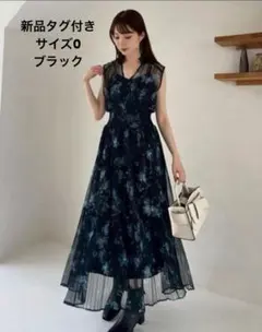 【新品】フレイアイディーシアーフラワープリーツワンピース BLK 0 タグ付き