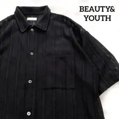 BEAUTY&YOUTH ポロニットメッシュシアーブラック半袖シャツ