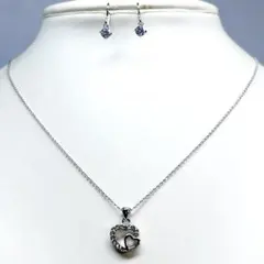 ハート型ストーン付きネックレス ピアスセット フックピアス ラインストーン