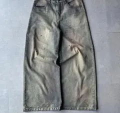 Menes JHYQDirty Mid Blue Baggy Jeans 似