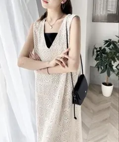 レース ノースリーブ ロングワンピース