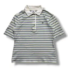【F2265】LACOSTE　ボーダーポロシャツ　サイズM相当　ホワイト系のサムネイル