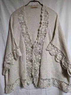 期間限定セールPiece Pace かぎ針編　ストール風カーディガン　LL　生成